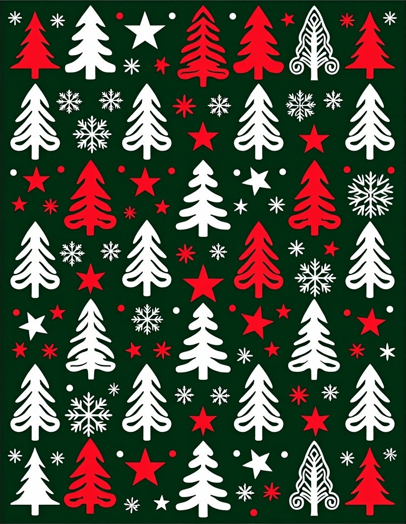Classic Red White Evergreen Snowflakes Rug