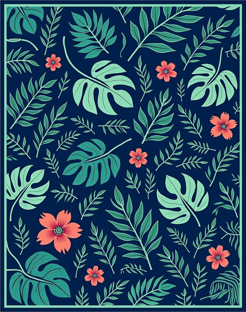 Tropical Leaf Flower Pattern Rug