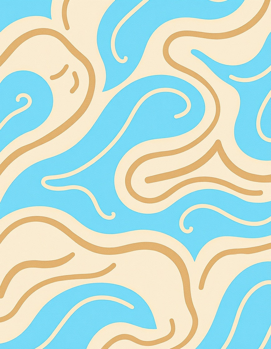 Fluid Abstract Cream Blue Swirls Pattern Rug