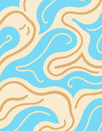 Fluid Abstract Cream Blue Swirls Pattern Rug