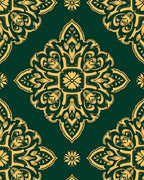 Emerald Gold Intricate Floral Medallion Rug