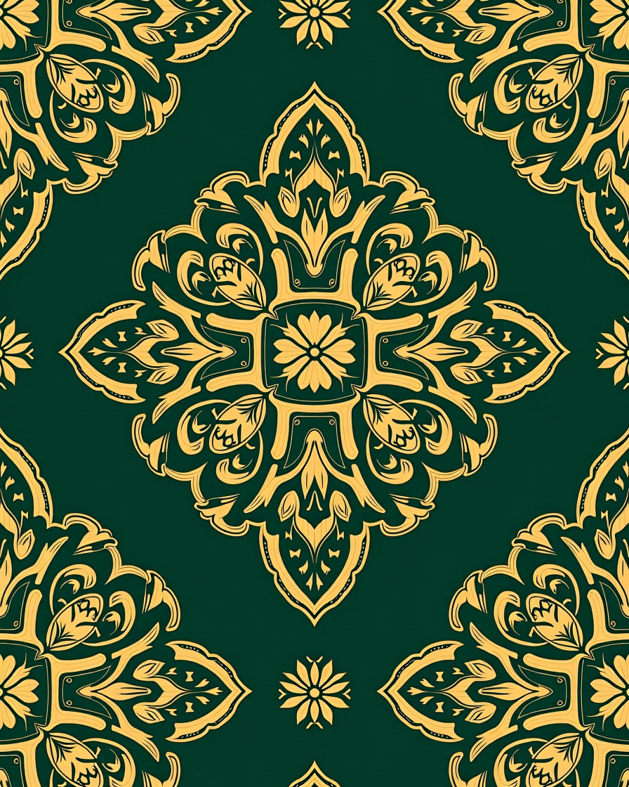 Emerald Gold Intricate Floral Medallion Rug