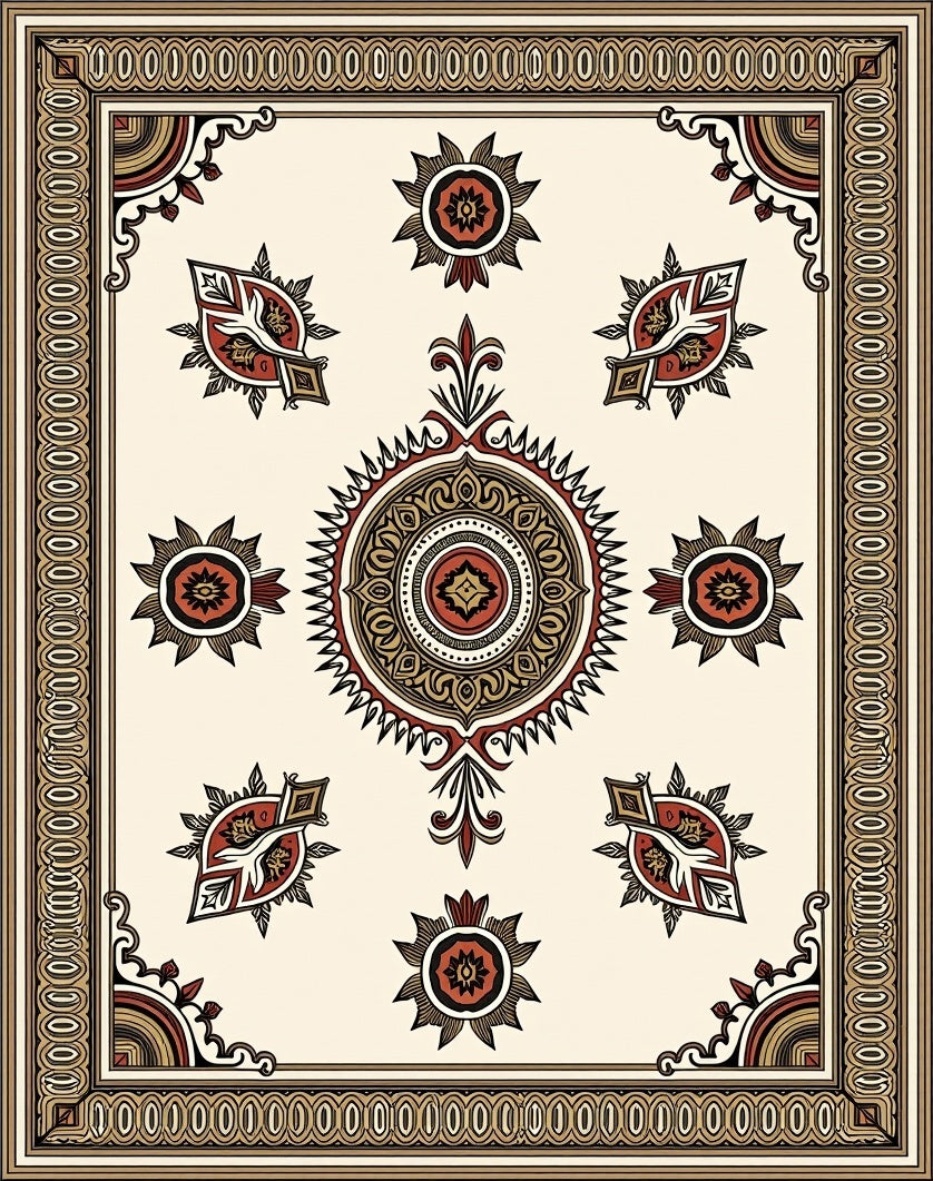 Ornate Mandala Floral Motif Rug Design Rug