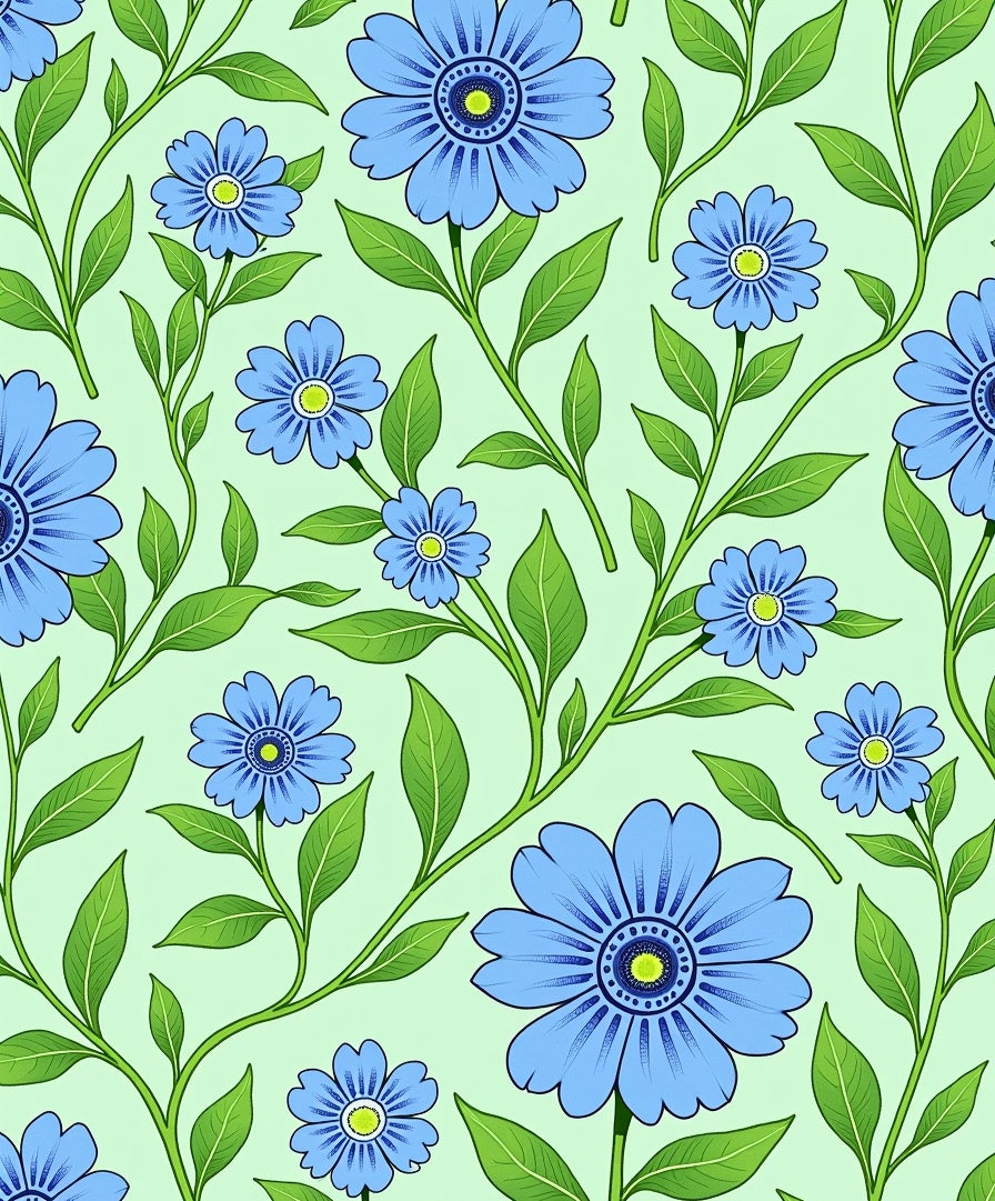 Delicate Blue Floral Vine Pattern Rug