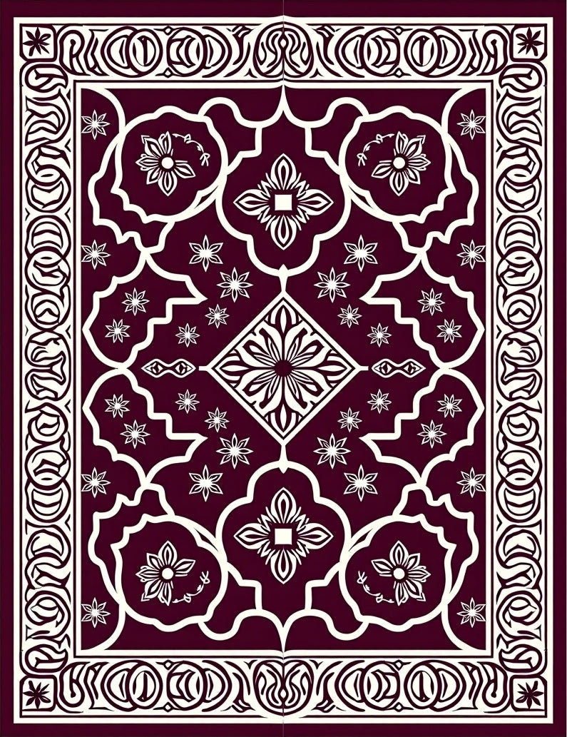 Deep Burgundy Cream Floral Medallion Pattern Rug