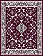 Deep Burgundy Cream Floral Medallion Pattern Rug