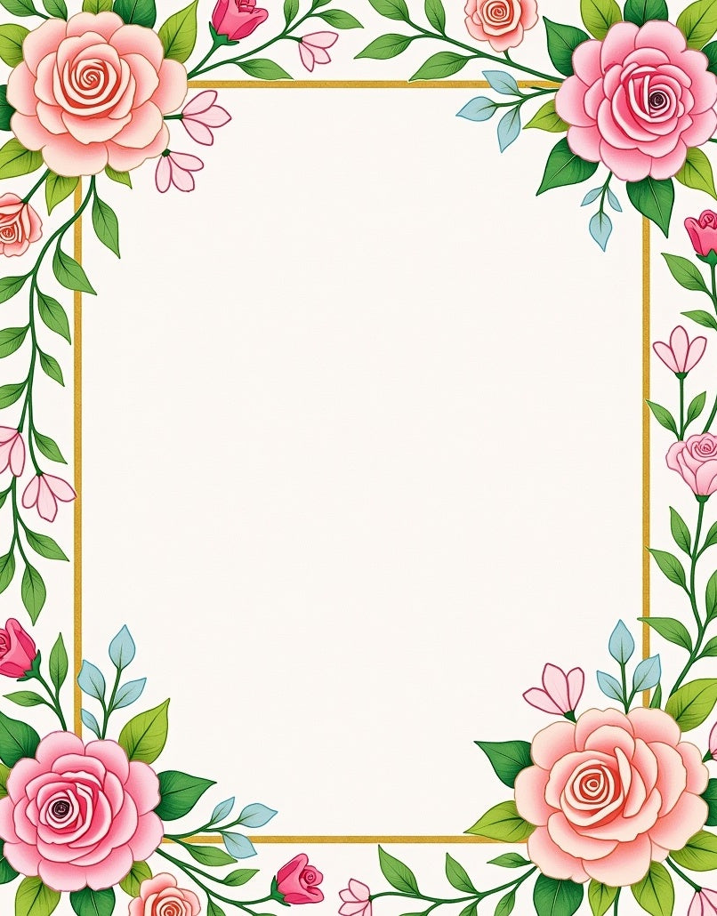 Pink Floral Border Design Rug