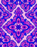 Pink Blue Floral Swirl Pattern Rug