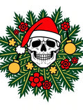Festive Skull Red Green Baubles Wreath Rug