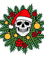 Festive Skull Red Green Baubles Wreath Rug