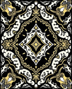 Ornate Black Yellow Geometric Pattern Rug