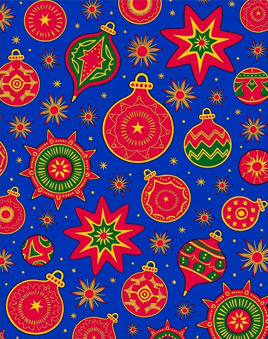 Festive Red Green Star Bauble Garland Rug