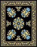 Artistic Black Yellow Blue Floral Design Rug