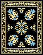 Artistic Black Yellow Blue Floral Design Rug