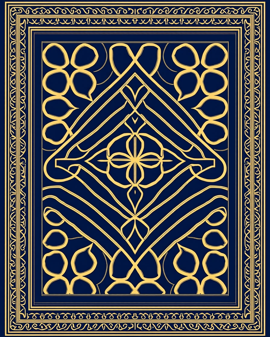 Ornate Blue Gold Geometric Medallion Rug