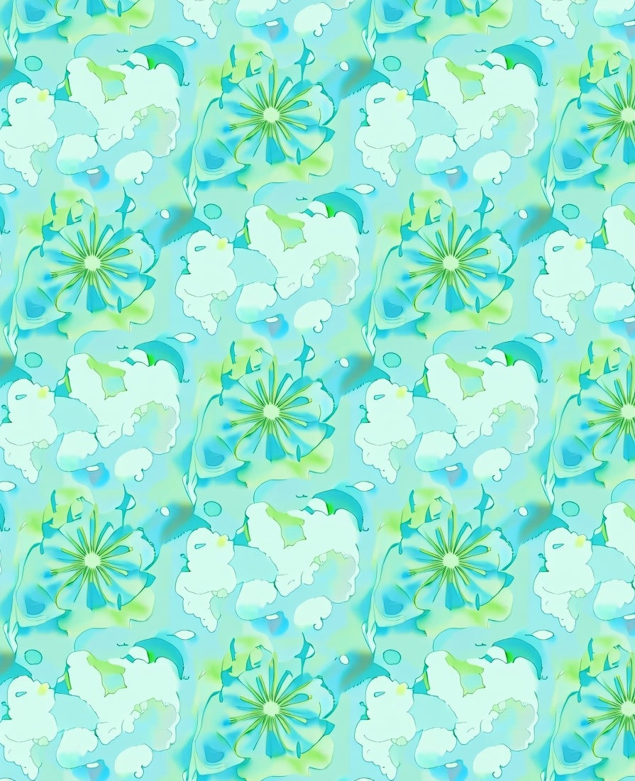 Aqua Teal Floral Abstract Render Rug