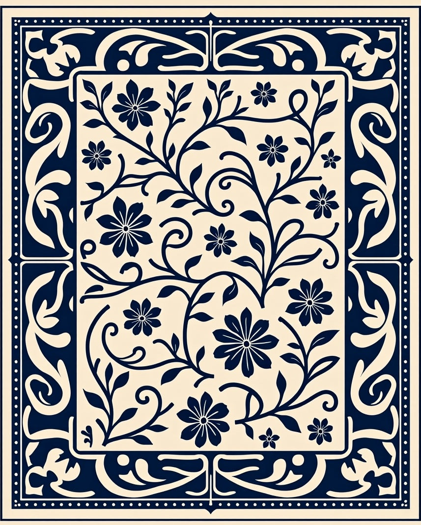 Classic Floral Vine Border Rug
