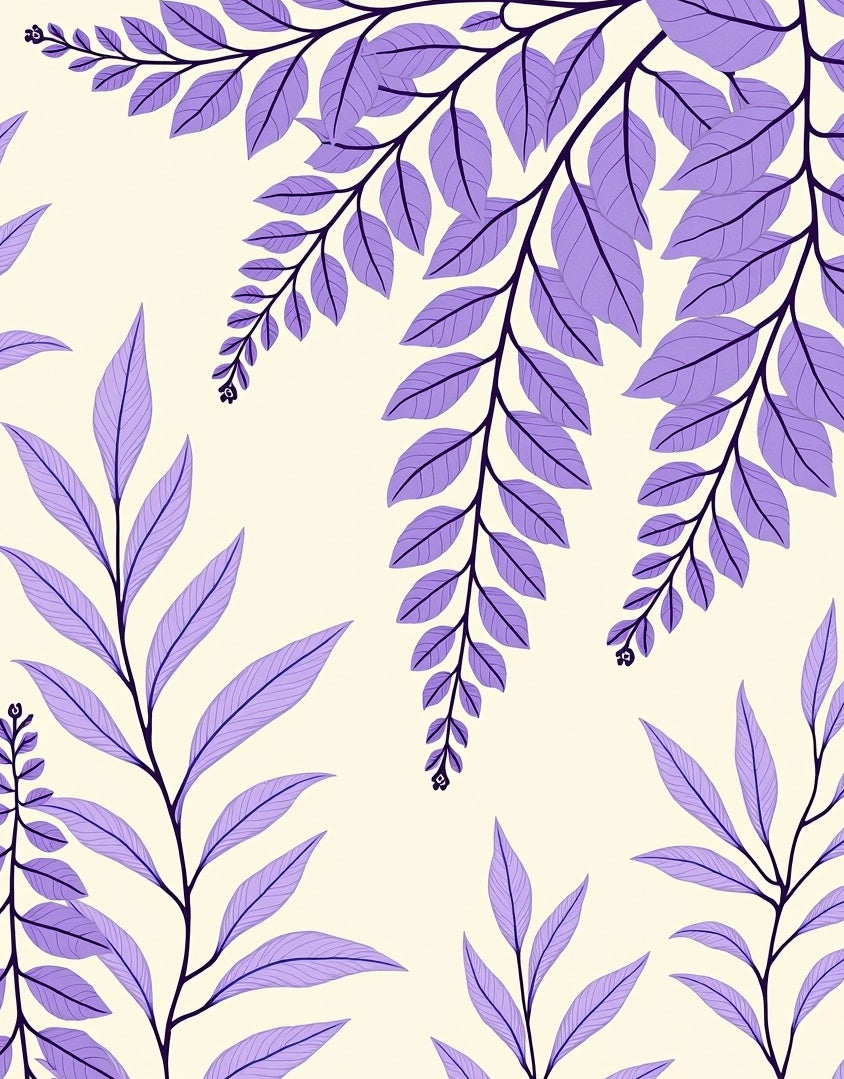Purple Botanical Leaf Pattern Rug
