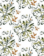 Olive Green Floral Vine Swirl Rug