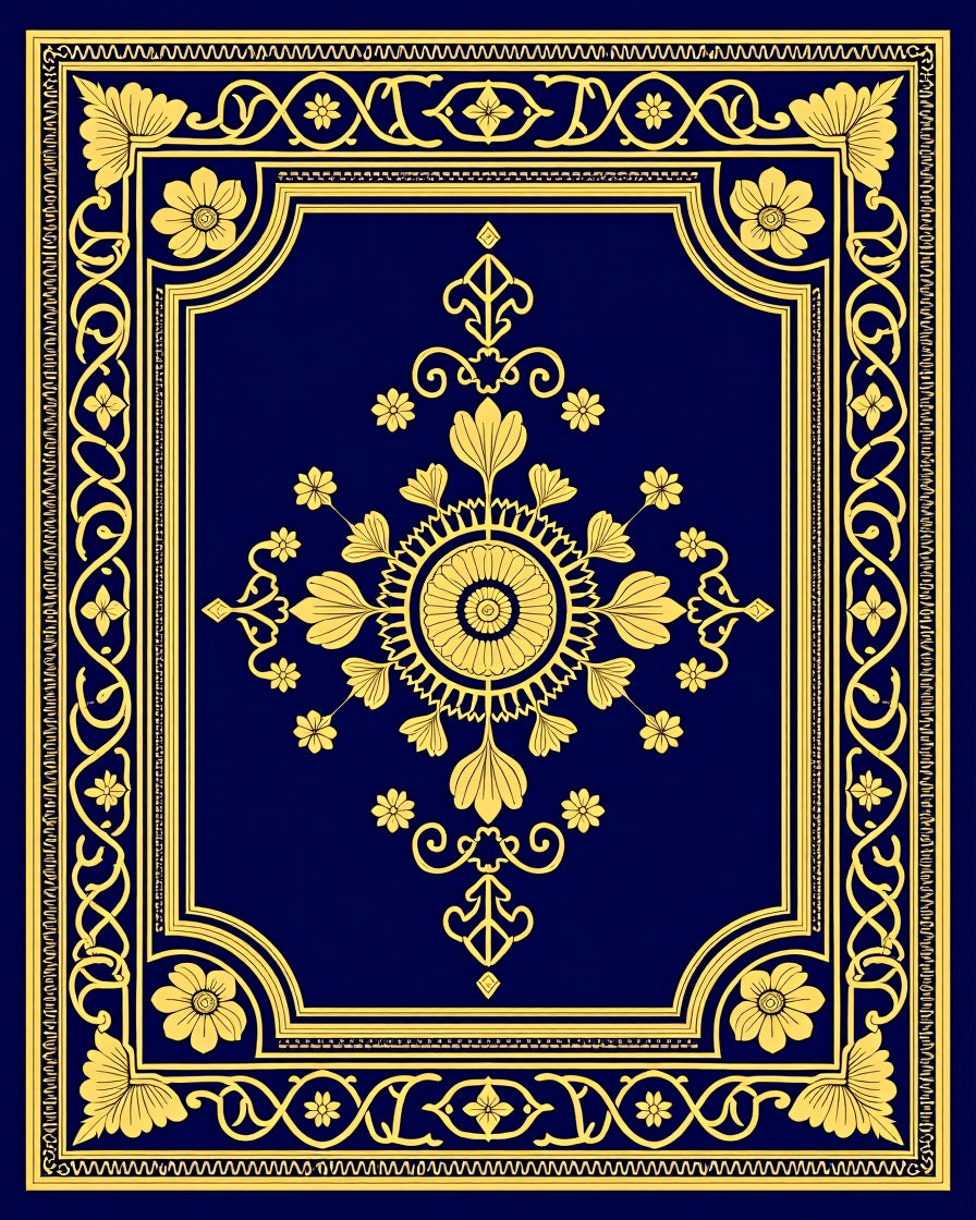 Ornate Floral Border Design Rug