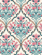 Art Nouveau Floral Pink Teal Design Rug