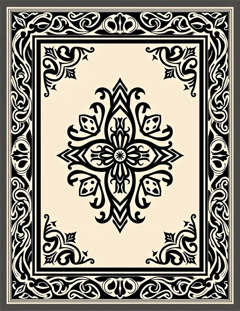 Ornate Black Cream Medallion Rug