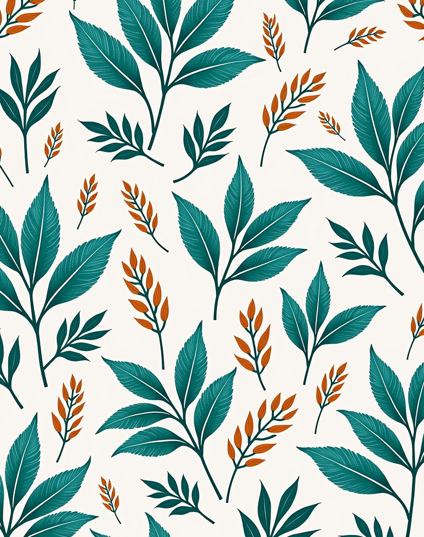 Teal Leaf Botanical Pattern Rug