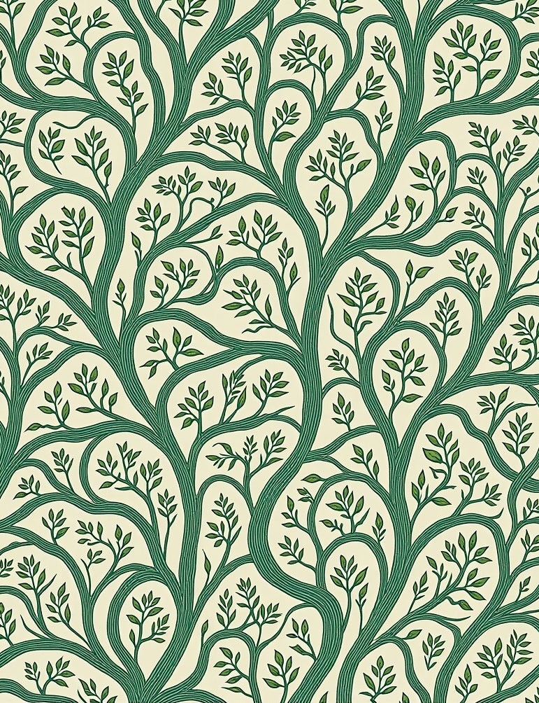 Elegant Green Tree Branch Pattern Rug
