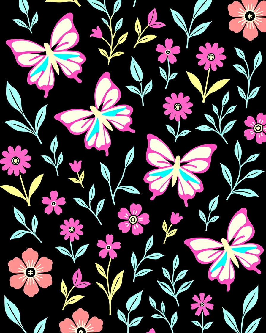 Pink Butterfly Floral Pattern Rug