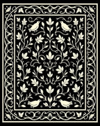 Vintage Birds Floral Vine Scroll Rug