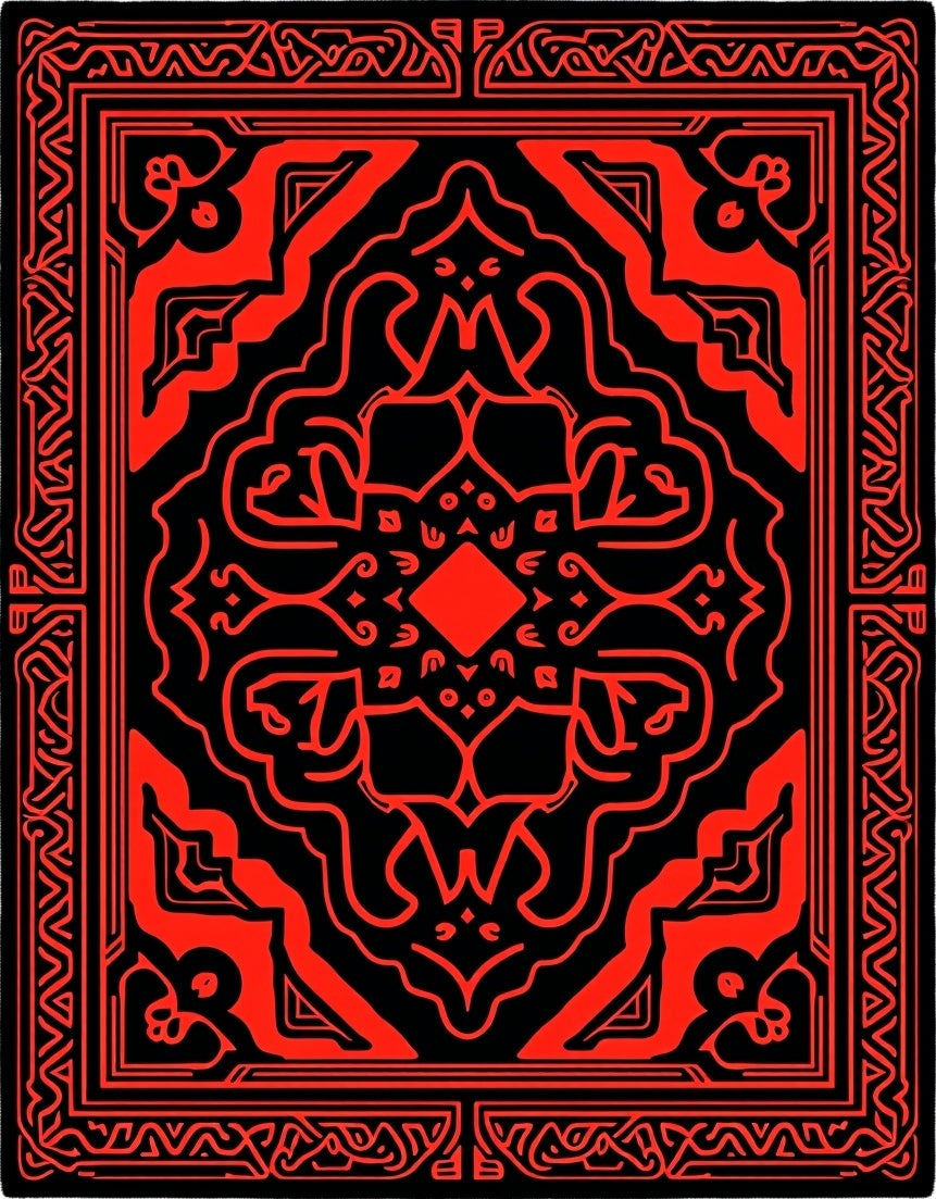 Bold Red Black Ornamental Design Rug