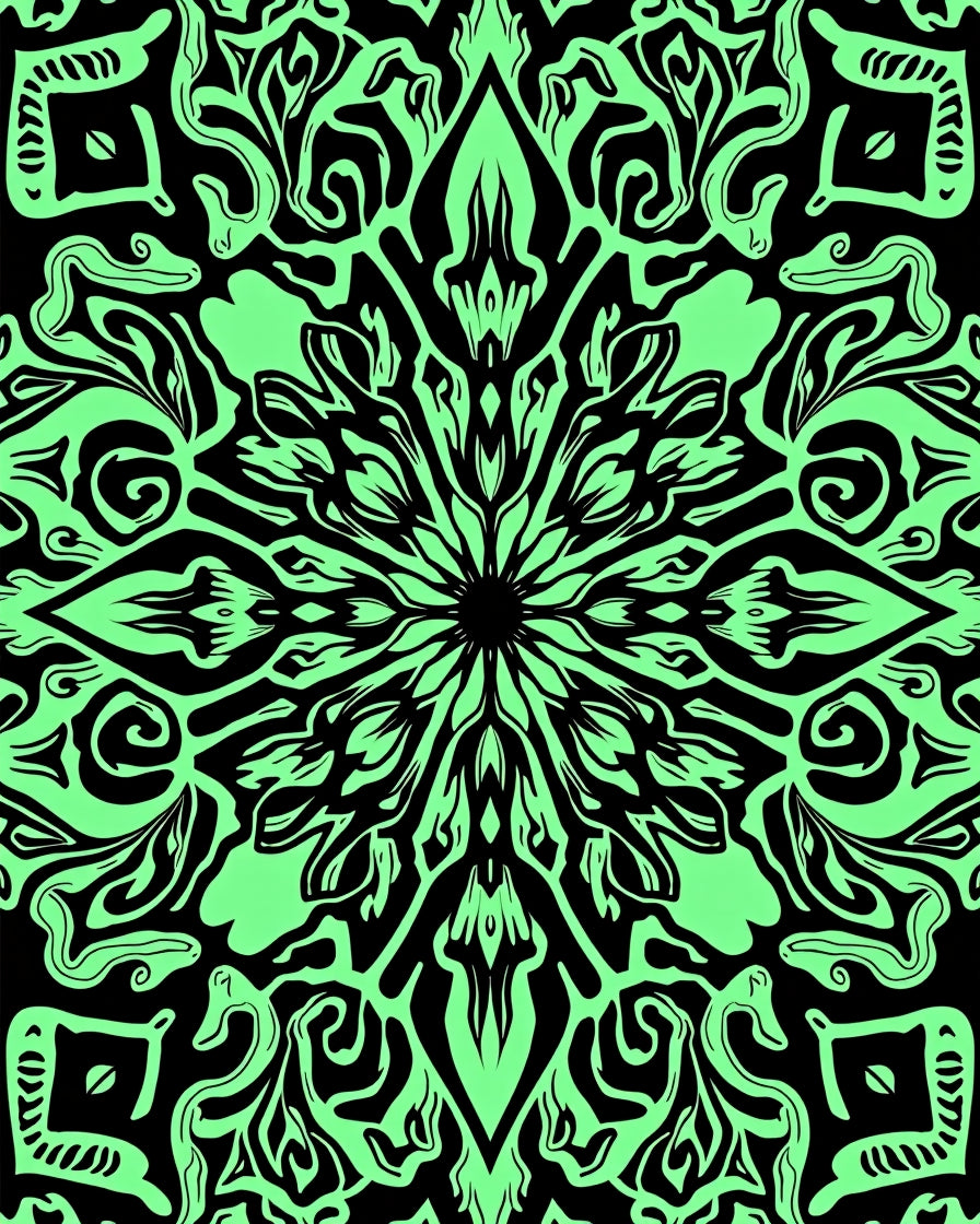 Black Neon Green Mandala Pattern Rug