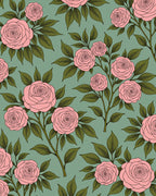 Pink Rose Floral Branch Pattern Rug