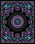 Vibrant Purple Teal Mandala Black Rug