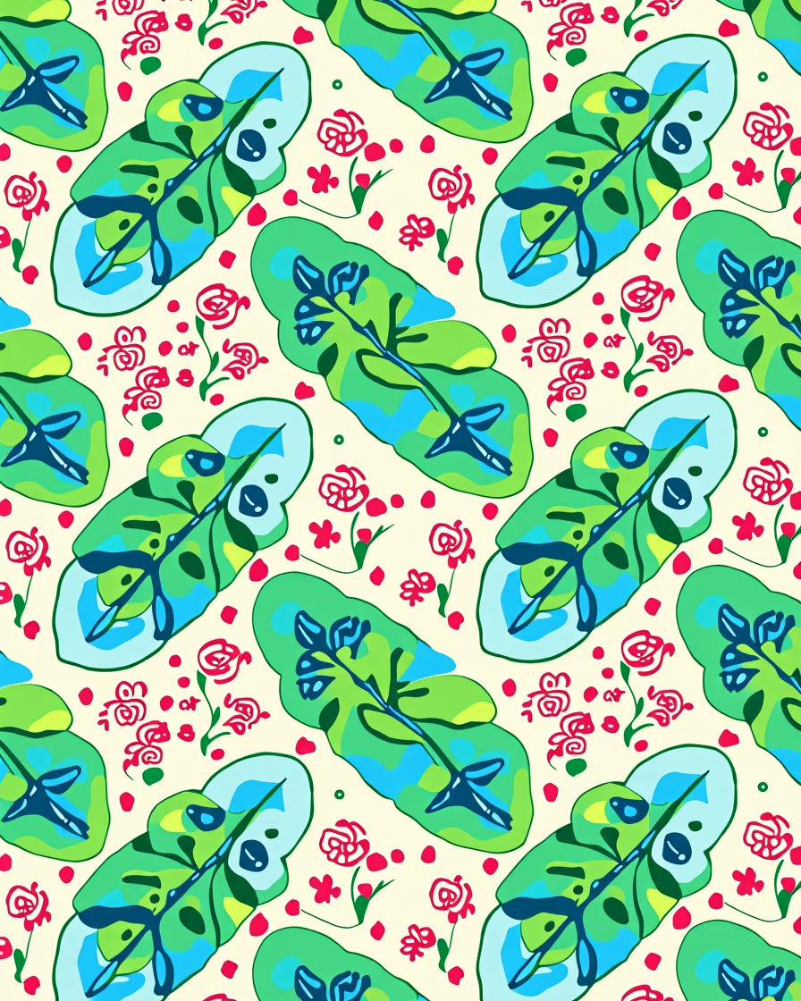 Vibrant Tropical Leaf Flower Pattern Rug
