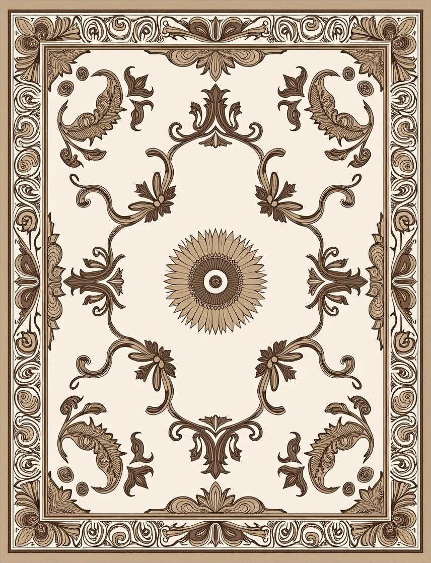 Vintage Floral Scroll Pattern Rug