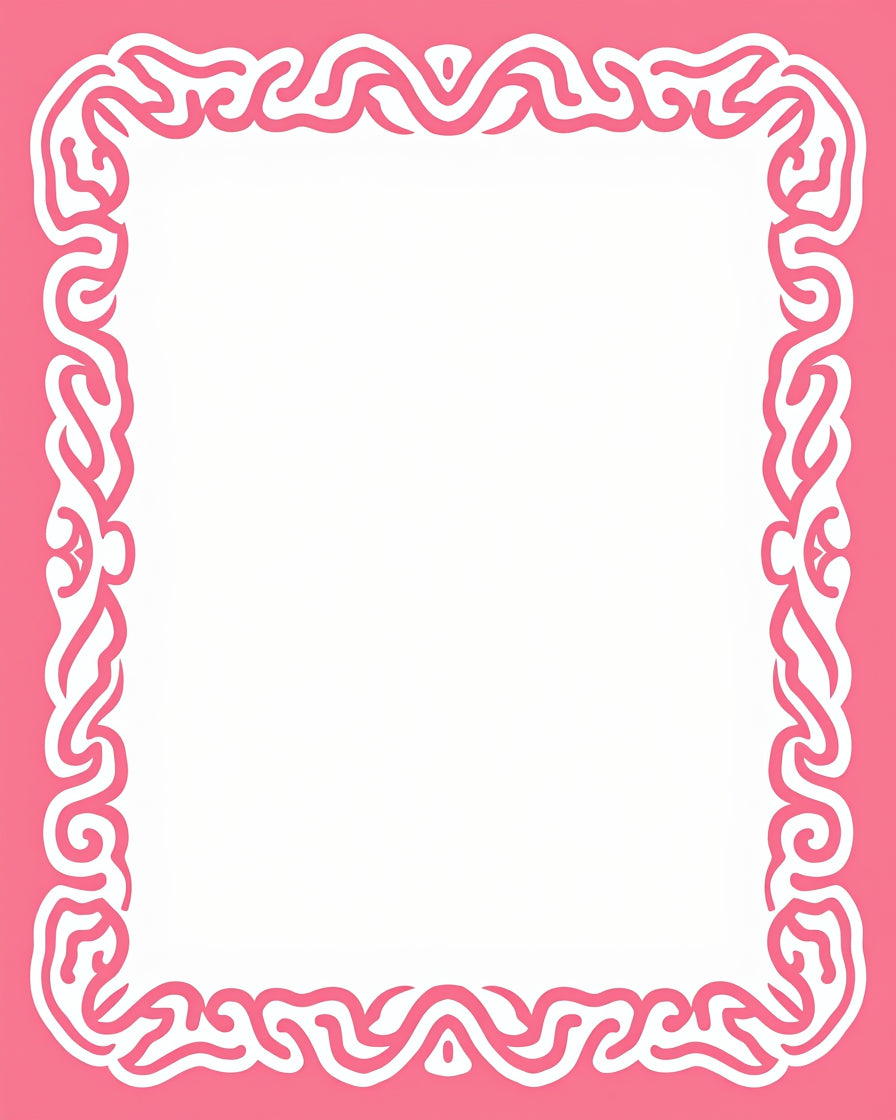 Pink White Ornate Swirl Border Rug
