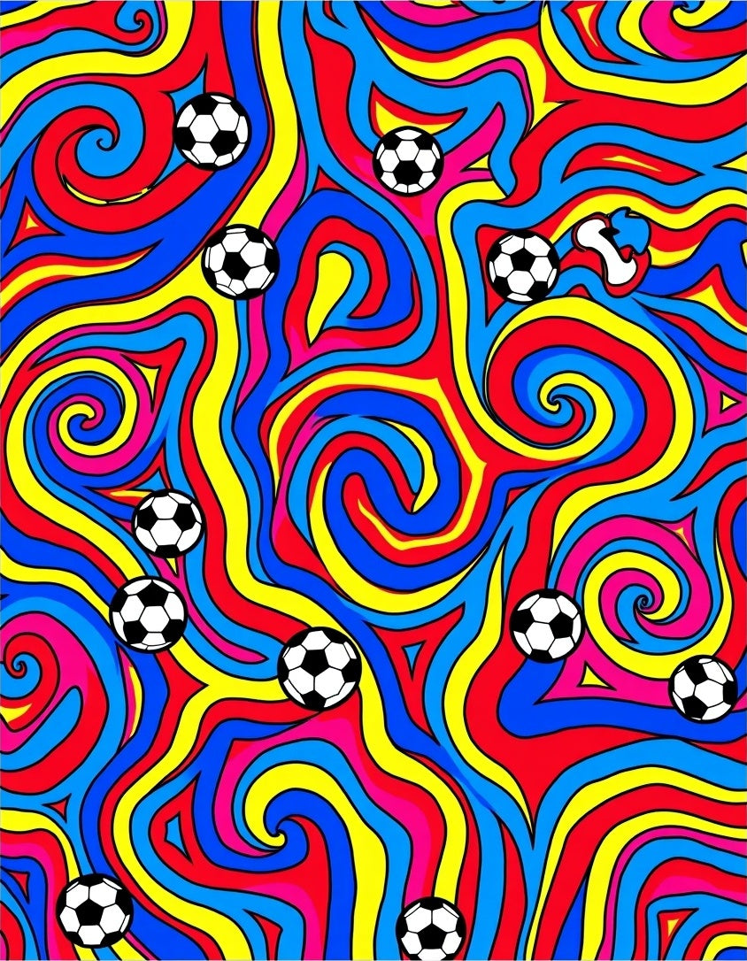 Vibrant Soccer Balls Swirl Pattern Rug