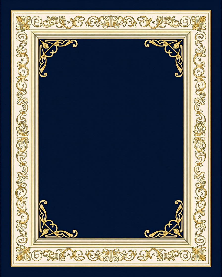 Elegant Gold Rococo Swirl Border Rug