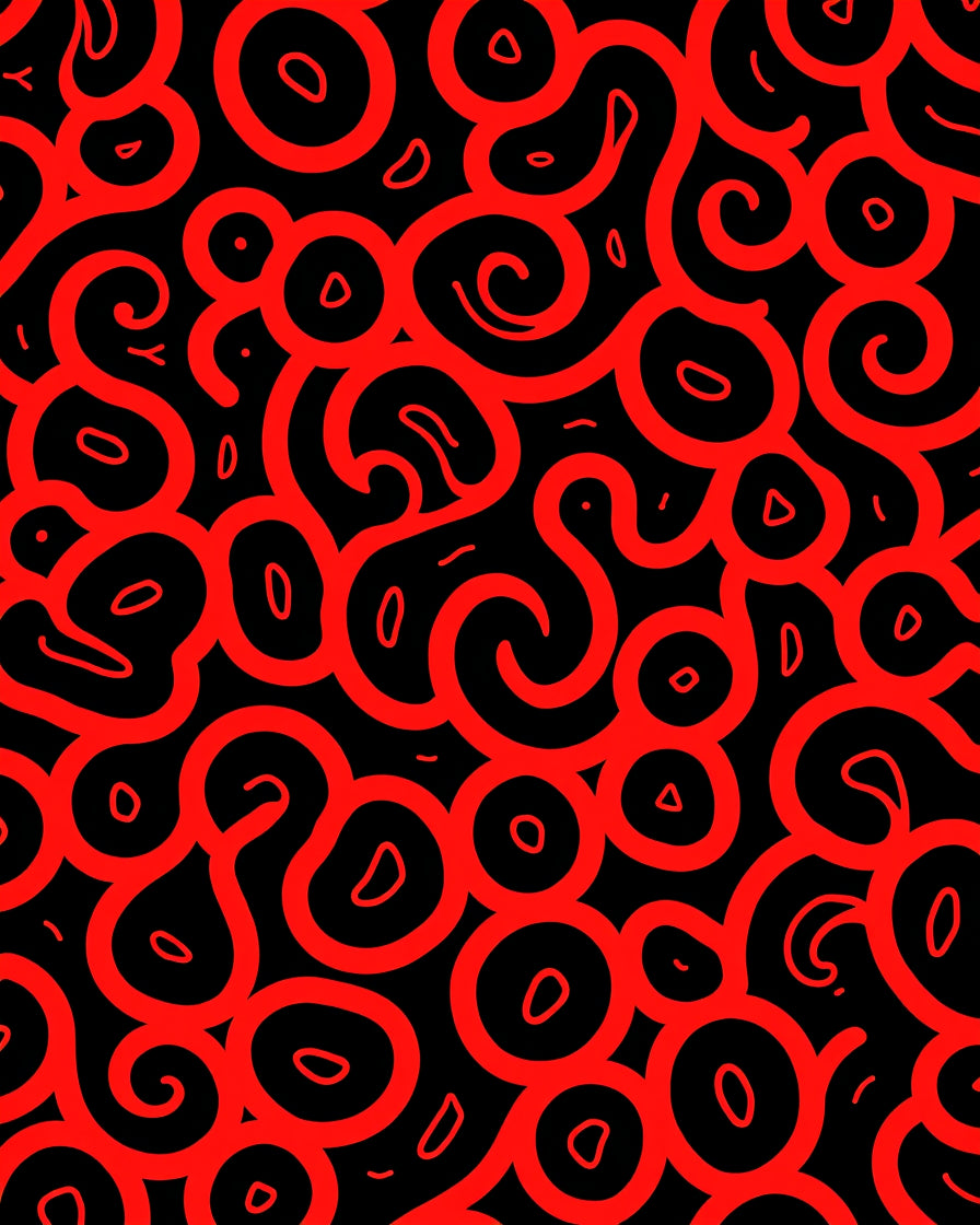 Abstract Organic Red Black Swirls Rug