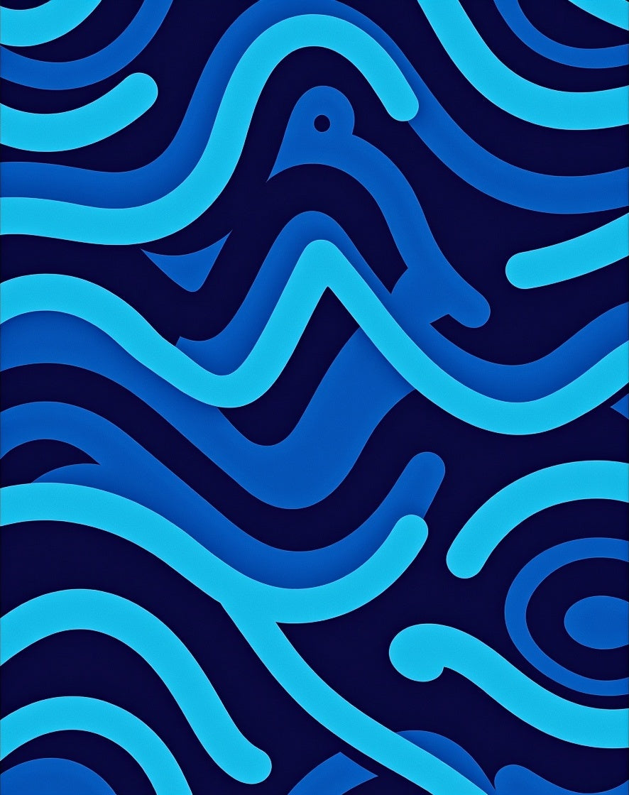 Deep Blue Wavy Lines Rug