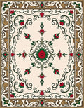 Ornate Floral Swirl Red Green Accents Rug