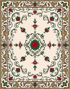 Ornate Floral Swirl Red Green Accents Rug