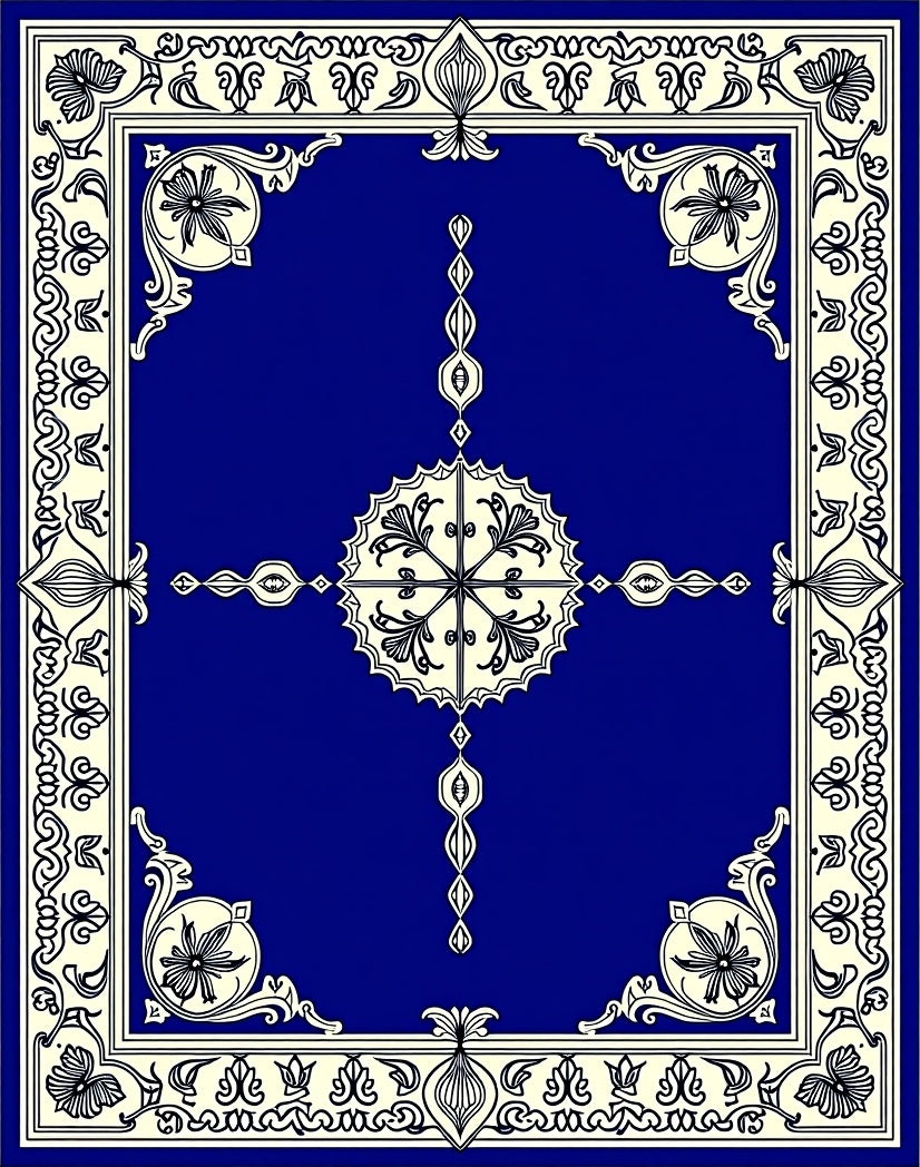 Classic Blue Cream Floral Medallion Rug