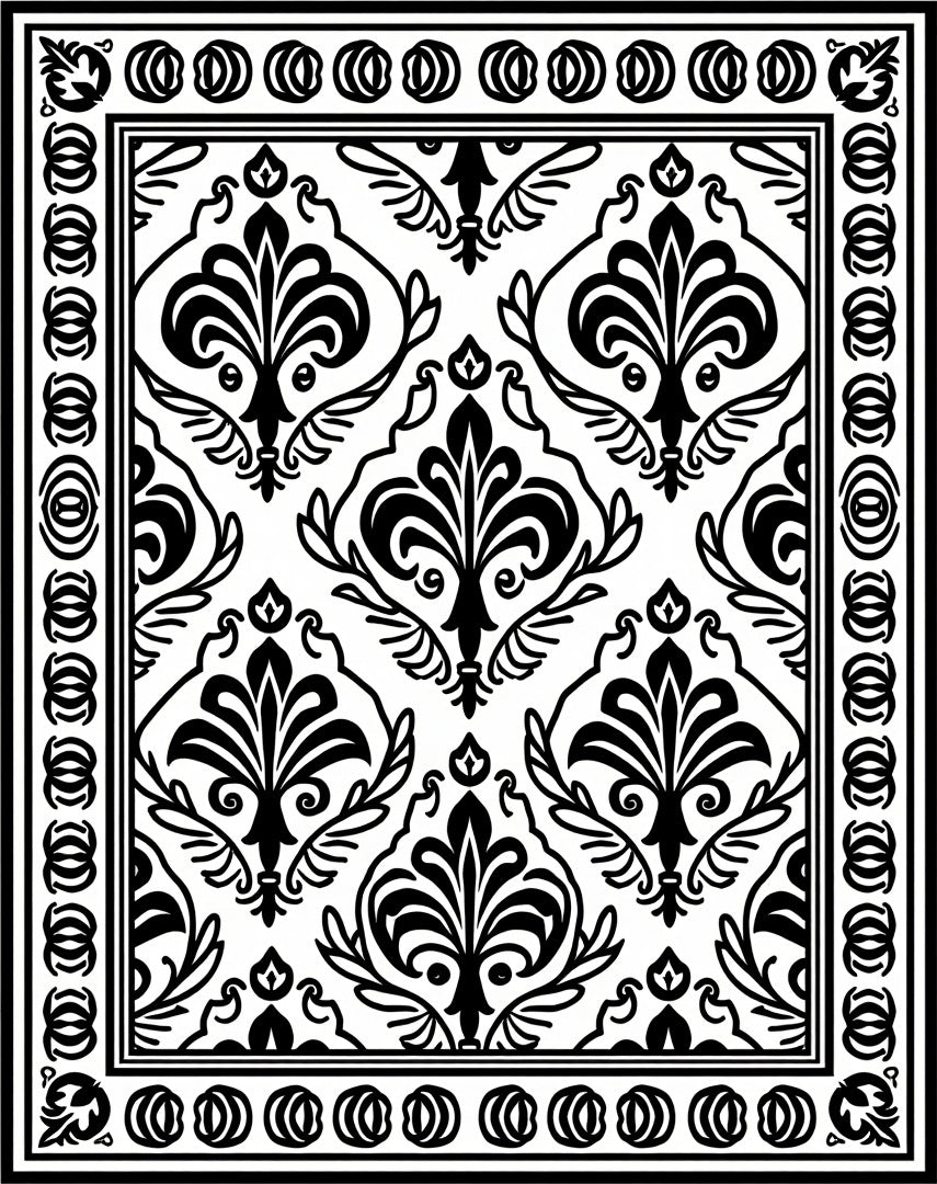 Classic Fleur-De-Lis Black and White Pattern Rug