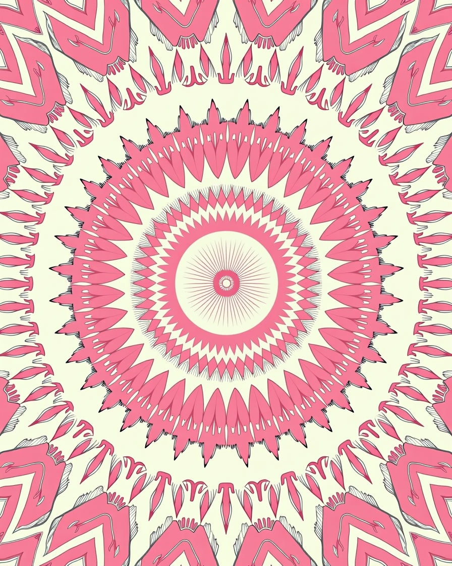 Pink Radial Floral Motif Design Rug