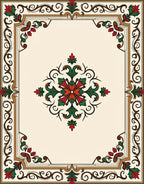 Ornate Floral Scrollwork Border Design Rug