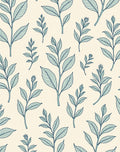 Botanical Branch Pattern Teal Cream Rug