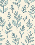 Botanical Branch Pattern Teal Cream Rug