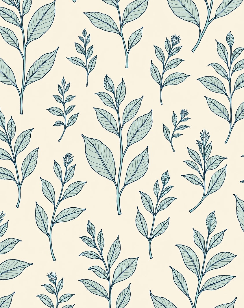 Botanical Branch Pattern Teal Cream Rug